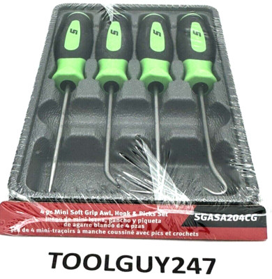 SNAP ON SGASA204C G 4pc GREEN Mini Soft Grip Awl Hook Pick Set NEW