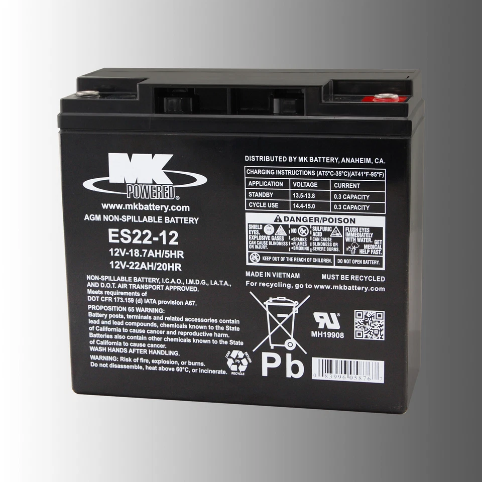 MK BATTERY ES22-12 12V 22Ah AGM Akku - Zyklenfest Rollstuhl / E-Mobiltät
