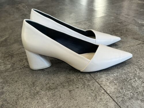 Mercedes Castillo Kioko Block Heel Pumps Shoes Point Toe 39 9 Off White Leather - Afbeelding 1 van 9