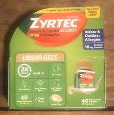 Zyrtec Liquid Gels Allergy Indoor & Outdoor Antihistamine 40 Count EXP 04/2027