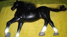 Vintage 70's Black DECORATIVE PLASTIC HORSE W/"HAIR" MANE  TAIL, 24 inches