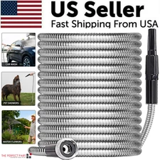 Stainless Steel Metal Garden Water Hose Pipe Flexible Lightweight 25/50/75/100FT