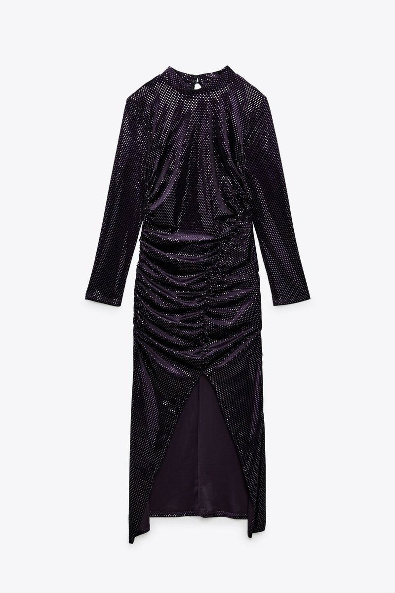 ZARA PURPLE SHIMMERY VELVET DRESS HIGH NECK LONG SLEEVE XS FESTIVE DAYS  0387/201 | eBay