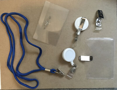 Lot of 6 badge id holders- lanyard, retractable, clip, pin