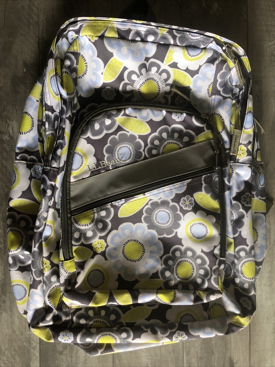 LL Bean Original Book Pack Gray Yellow Flowers Reflective Stripe