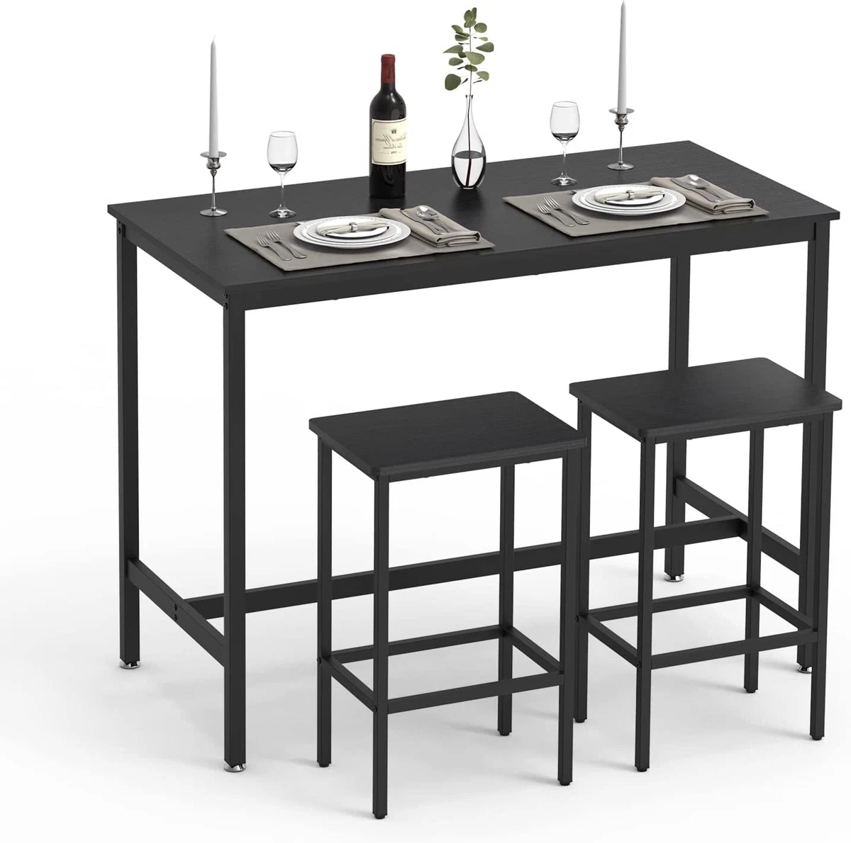 3 Piece Breakfast Table Set Counter Height Dining Bar Table and 2
