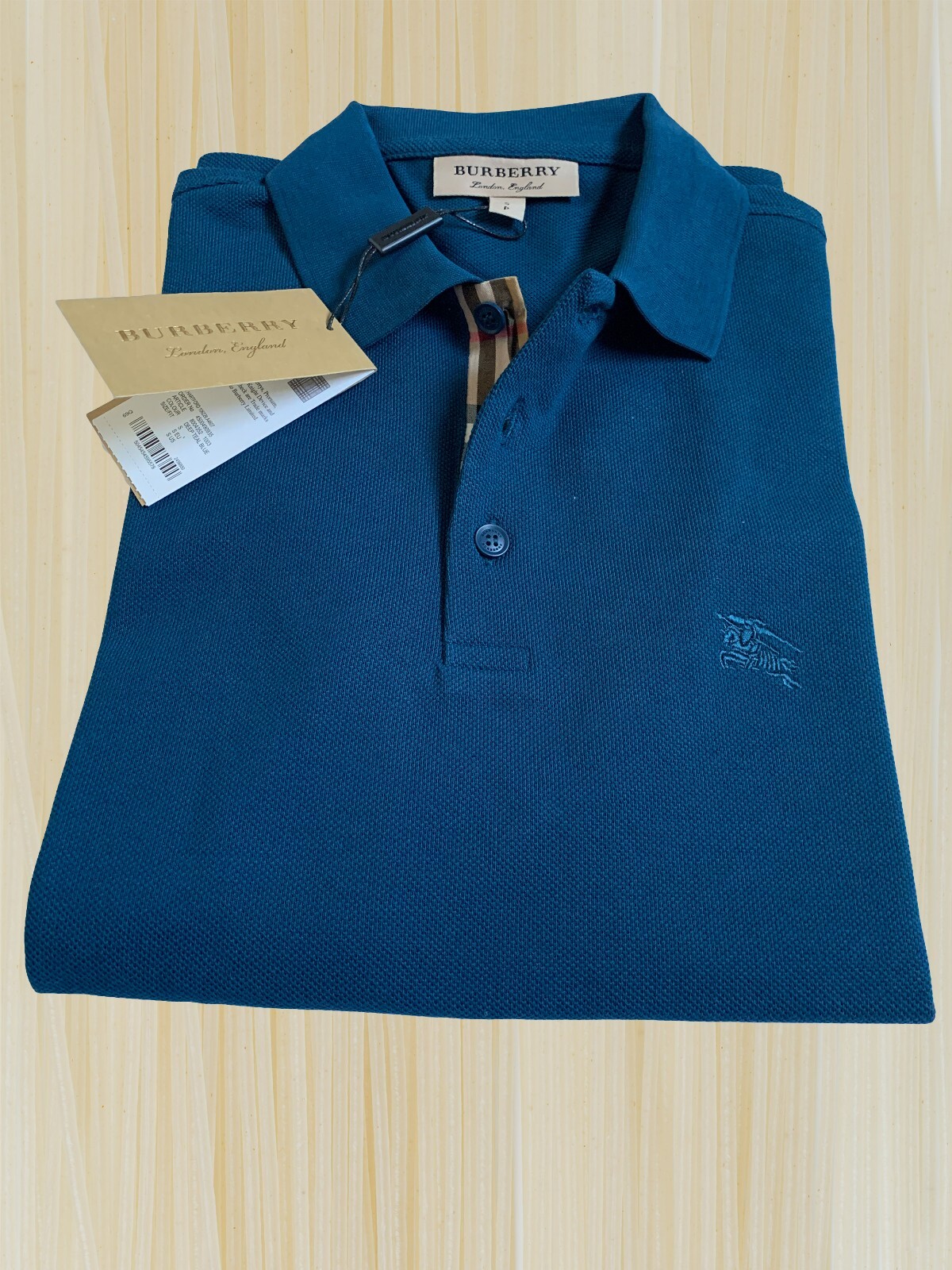 Burberry Men's Check Short Sleeve Casual Polo Shirt Teal Blue eBay