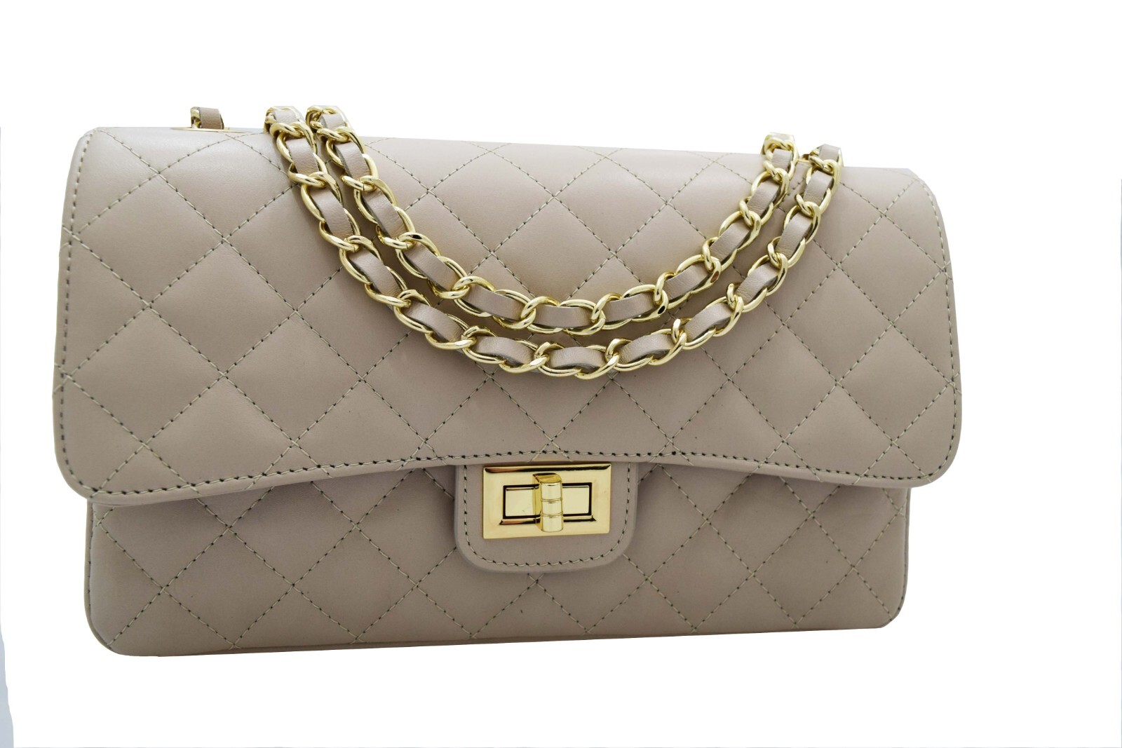 Borsa a tracolla di pelle trapuntata 2.55 BEIGE lung.cm.28,larg cm.8,alt cm.18
