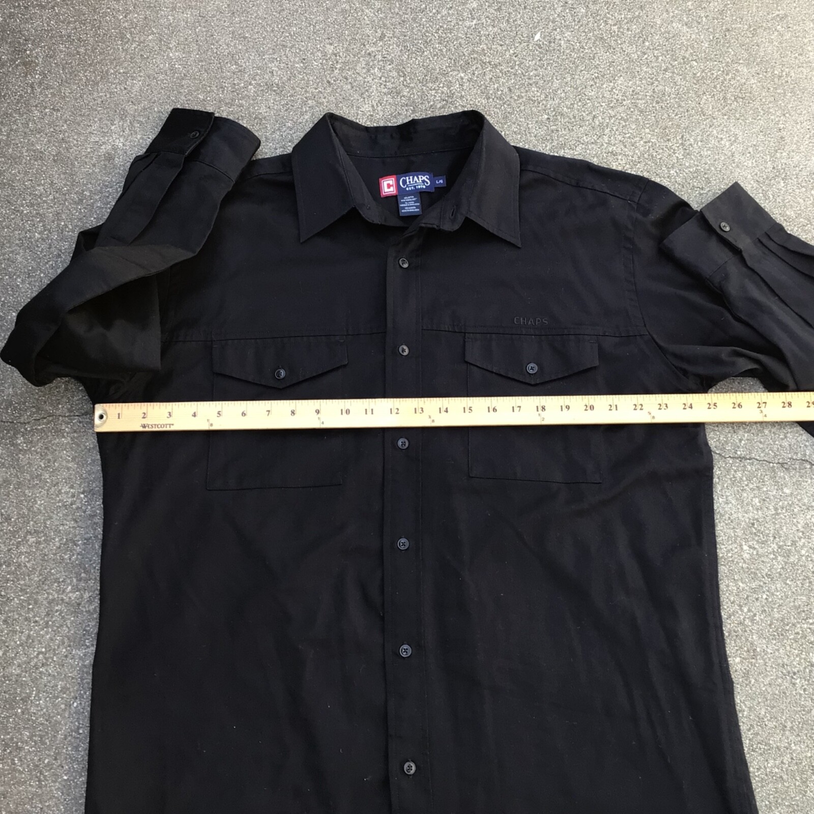 Chaps Button Up Shirt Solid Black Cotton Flap Poc… - image 9