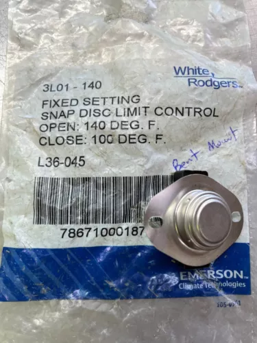 3L01140 Emerson WhiteRodgers 3L01-140 Snap Disc Limit Control Thermostat L36-045