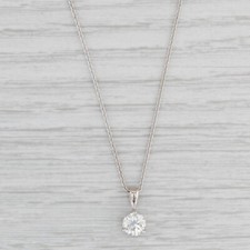 0.70ct Diamond Solitaire Pendant Necklace 18k White Gold 18" Cable Chain GIA VS2