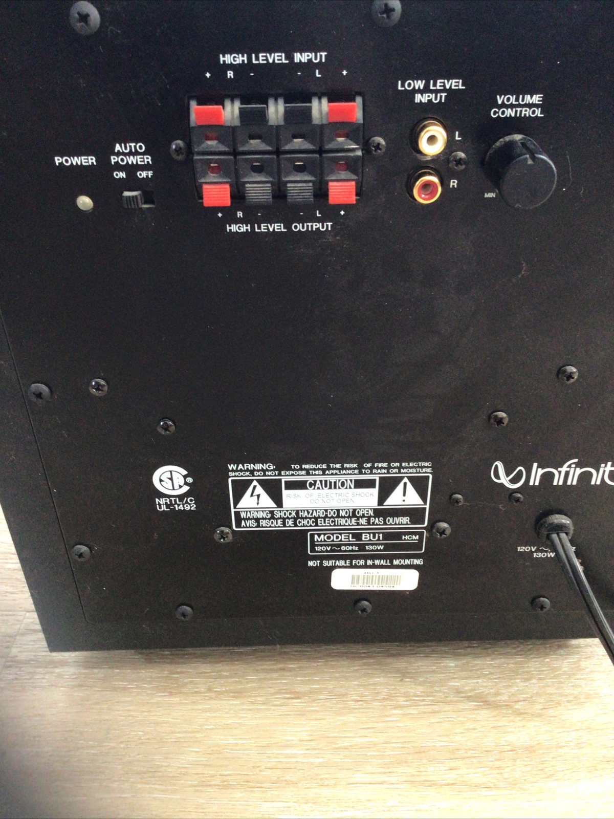 Infinity Bu 1 Specifications : BU-1 pow sub OM – LJPRRC