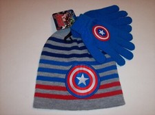 Marvel Avengers Hat Glove Set Boys Cold Weather Knit RWBG Captain America New