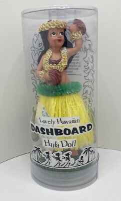 Lovely Hawaiian Dashboard Hula Doll Girl Dancer Yellow Grass Skirt Figure
