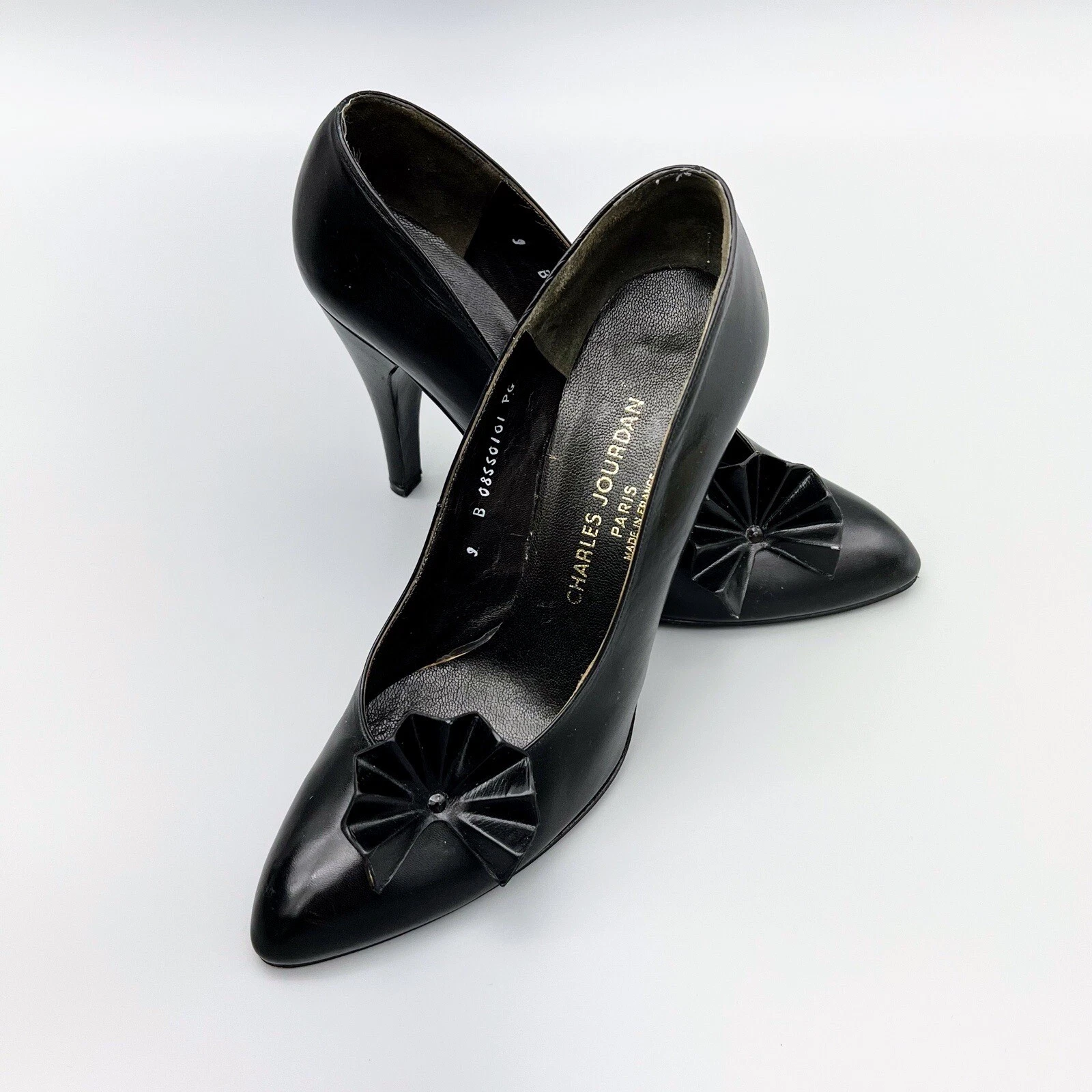 Talons stilleto vintage Charles Jourdan Paris taille 9 marque de luxe haut de gamme noir écuc