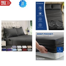 4-Piece Queen Sheet Set - Deep Pocket, Snug Fit, Gray Microfiber