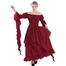 Womens Renaissance Fair  Dress Gothic Cottagecore Fairycore Off Shoulder Dress