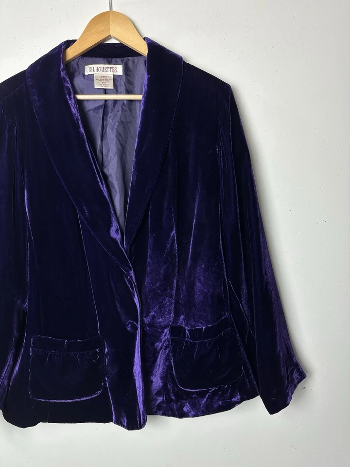 Vtg Purple Velvet Blazer Jacket Pockets Classic Holiday Fairy Whimsy 90s Y2K 14W - Image 2 of 4