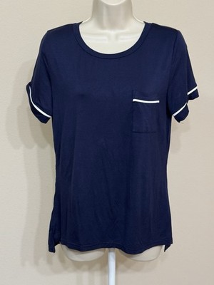 Ekouaer Women s Blue & White Trip Short Sleeve Round Neck Comfort Pajama Top M