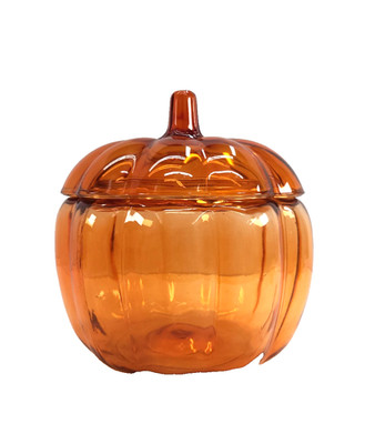 Vintage Orange Glass Pumpkin Candy Cookie Jar With Lid Anchor Hocking Halloween 