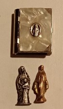 Shrine Box Lipsanotheca Travel Reliquary Catholic MOP Gold Fill Mini StatueMary