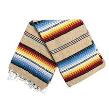 Vintage Style Mexican Blanket Striped Beige Tan Serape Baja Saltillo Falsa Throw