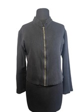 Cotton Basics Black Small Cropped Full Zip Collared Jacket Long Sleeves USA Made