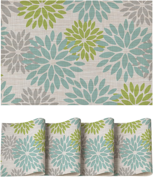 Blumen GrüN Dahlien Sommer Pvc Platzsets 4Er Set, 30X45Cm Tischsets Schmutzabwei-image