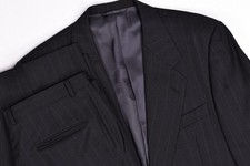 Vintage Hickey Freeman Boardroom Charcoal Stripe Suit 42L Pleated Pants 35x32