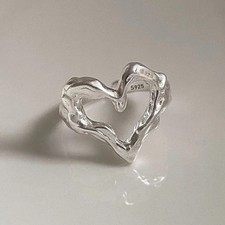 925 Sterling Silver Ring for Women Men Couple Minimalist Handmade Simple Heart