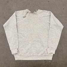 Vtg 80s 90s Distressed Blank Heather Grey Raglan Crewneck Sweatshirt Grunge L