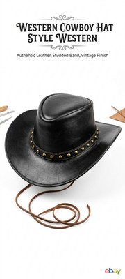 Genuine Leather Western Cowboy Hat Black Vintage Style with Brass Studded Band