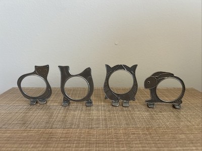 Metal Animal Napkin Rings - Seal/bird, Fish, Rabbit, Cat - Set Of 4