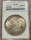 1921 (P) Morgan Silver Dollar, Gem Final Year Issue, Old White Holder ANACS MS65