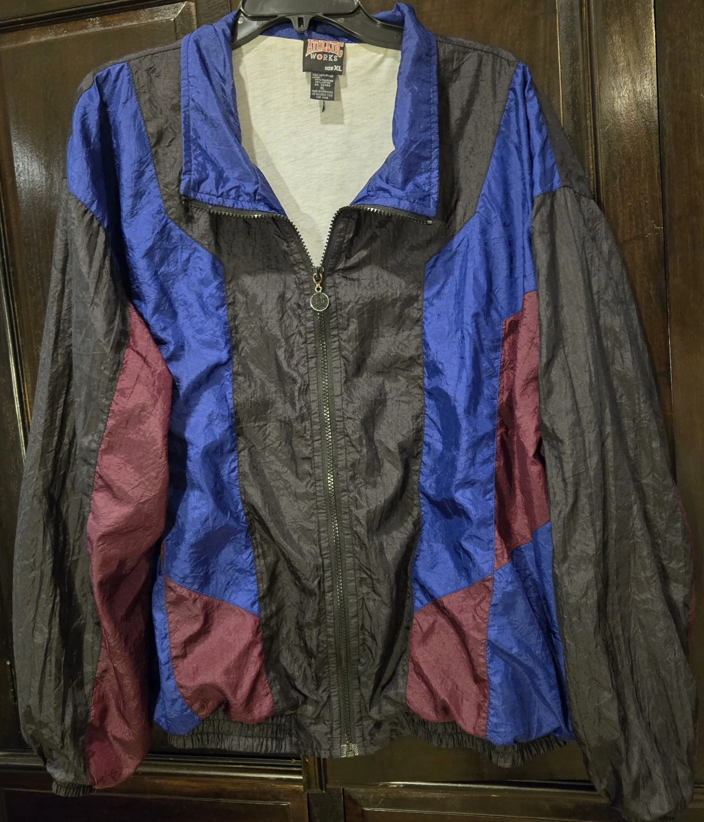Vintage Authentic Works nylon color-block full-zip windbreaker jacket in size XL