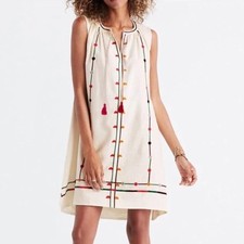 Madewell White Ivory Embroidered Shift Dress (Large)