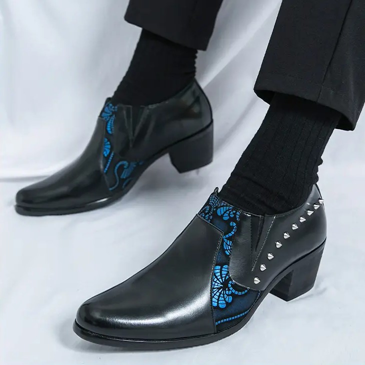 SAOLA Scarpe eleganti formali 38 46 a punta uomo rivetti stampa floreale tacco cubano matrimonio