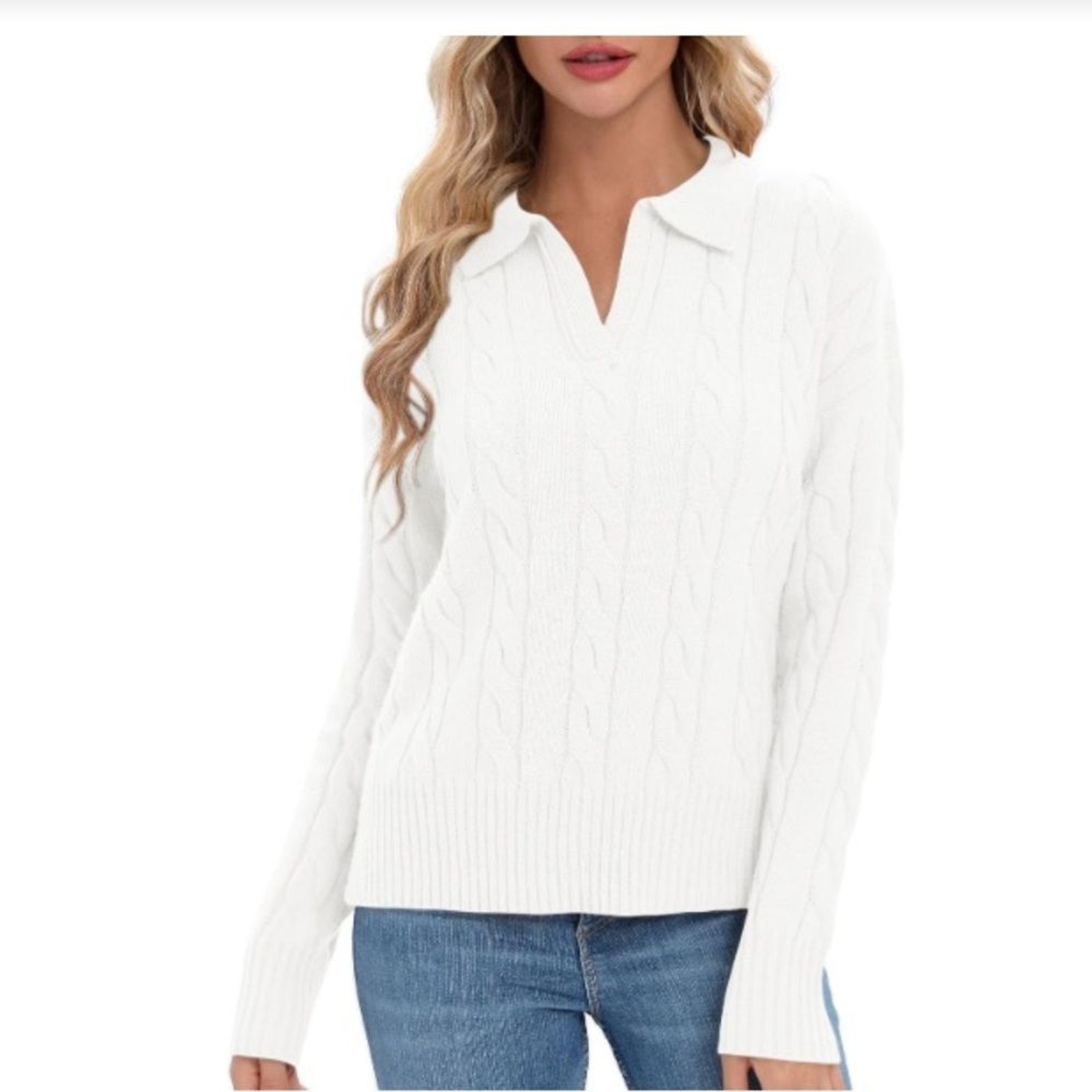 Urban COCO Classic White Cable Knit Sweater. Size XL.