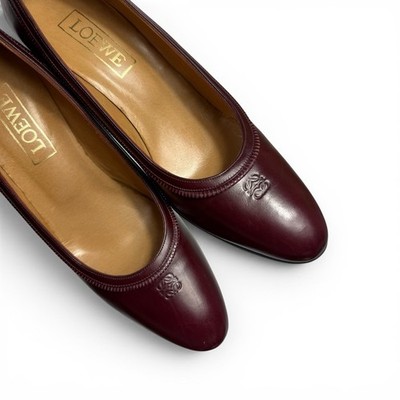 Vintage LOEWE Anagram Logo Leather Pumps Burgundy Wine Heels Made in Spain 37.5
