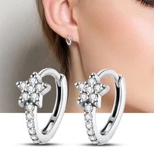 KUNSIR 925 Sterling Silver Tiny Star Huggie Hoop Earrings Fashion Women Jewelry