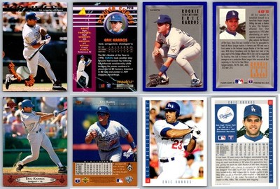 Eric Karros 4 Card Lot - Rookie RC Los Angeles Dodgers Oakland Athletics A's 