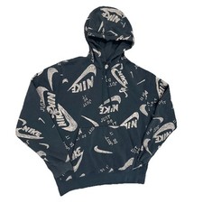 Nike All Over Graphic Print Hoodie Sweatshirt Mens Sz Medium Dk Teal Gym Swoosh