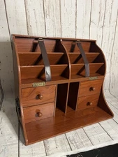 RARE Wooden Portable Travel Secretary Desk Folding With Drawers