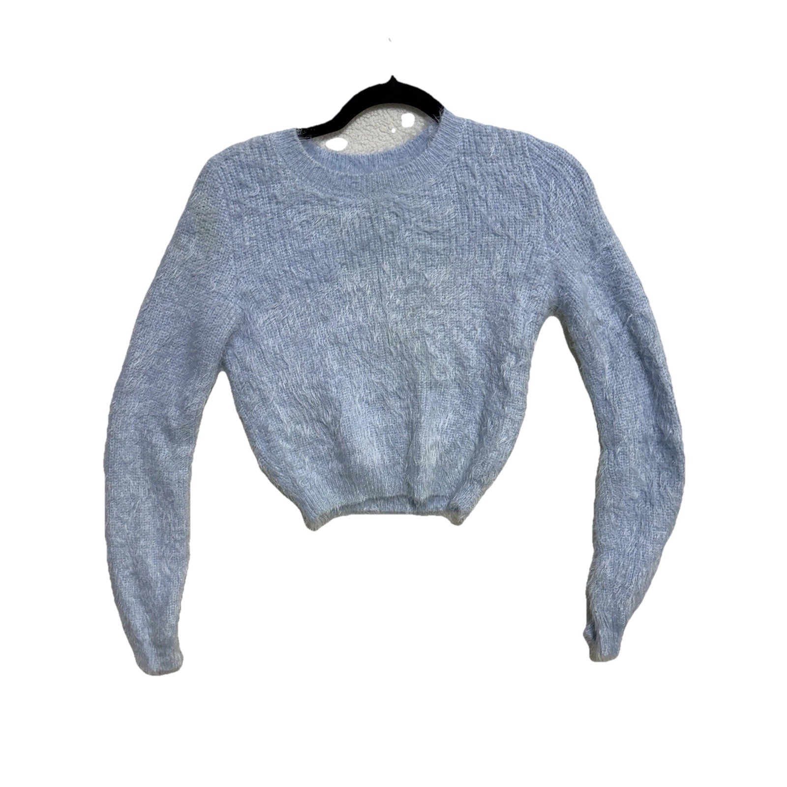 Forever 21 Fuzzy Cropped Sweater Light Blue Size Small Cozy Knit Pullover