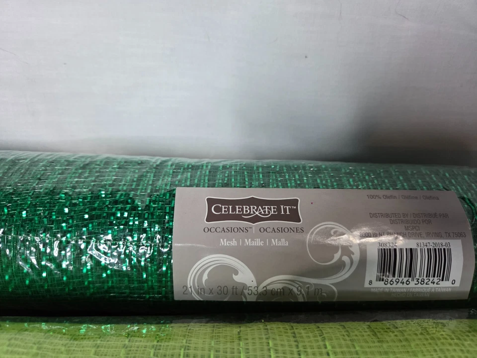 Lot of 9 Christmas Deco Mesh Ribbon(2) 21" Rolls & (7) 5.5''Rolls Green Red Gold - Image 3 of 4