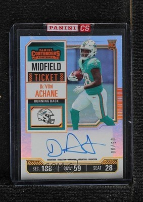 2023 Panini Contenders Midfield Ticket 6/50 De'Von Achane Rookie Auto RC 16wc