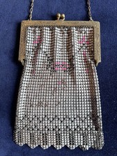 Whiting  Davis Co Vintage 1920s Enamel Metal Mesh Evening Bag Flapper Purse