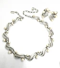 Trifari Silver Tone Faux Pearl Choker Necklace & Earrings Set VTG MCM Jewelry