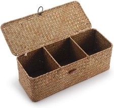 Seagrass Storage Basket for Bathroom - Toilet Tank with Lid, Wicker Woven Narrow