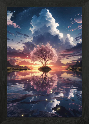 Kirschblütenbaum Sonnenuntergang gerahmtes Wandbild Poster Leinwanddruck Bild